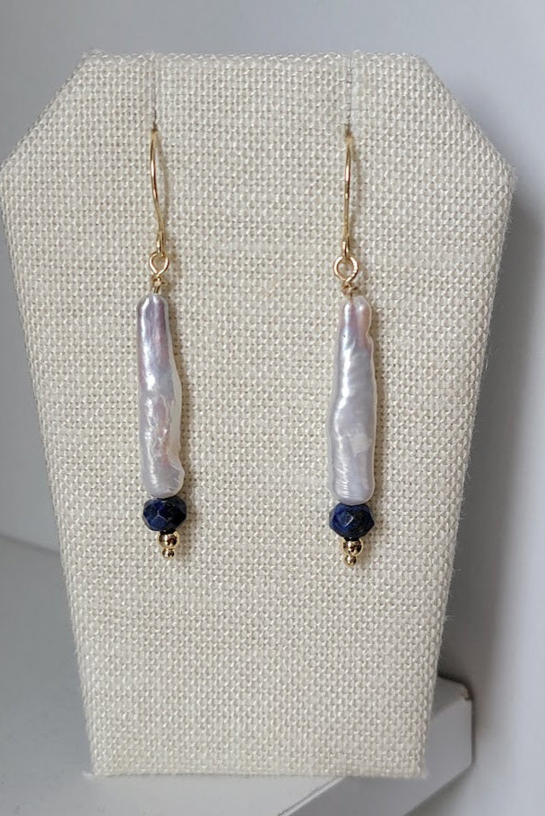 Selkie Wands — Biwa Pearl, Lapis & Gold-Filled Earrings - NEW