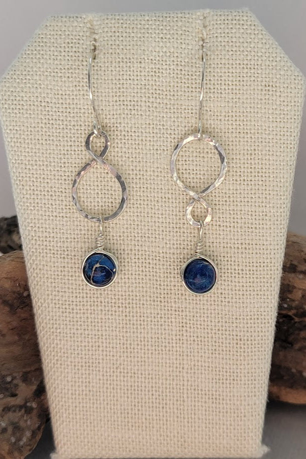 Moondrift Globes – Imperial Jasper & Sterling Silver Infinity Earrings (Asymmetrical) - Only 1 Left!