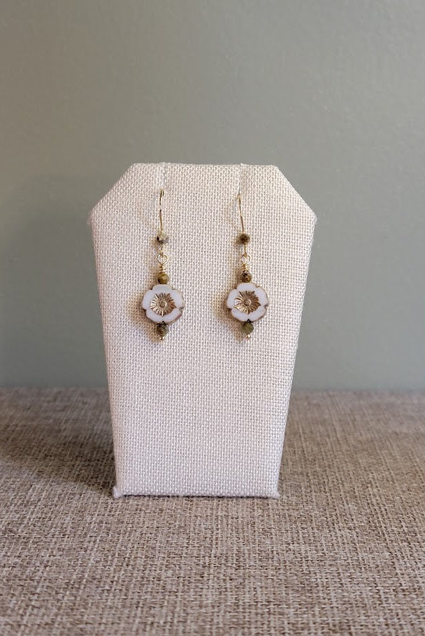 Czech Glass Hibiscus Coin Earrings - NEW!