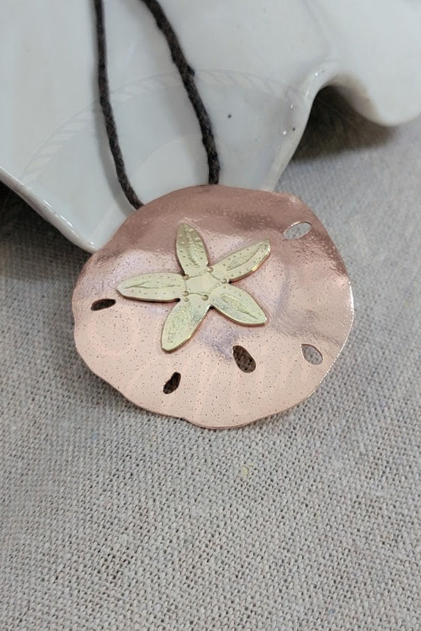 Handmade Copper & Brass Sand Dollar Necklace | Coastal Artisan Jewelry