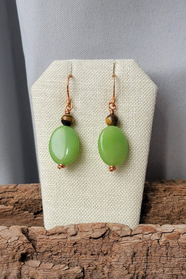 Kelp & Copper – Green Quartz & Tiger’s Eye Earrings