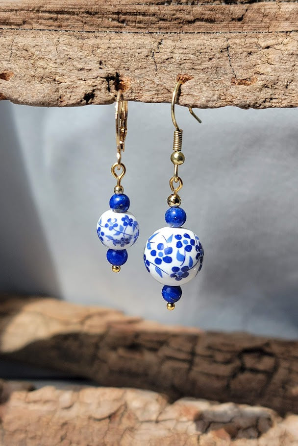 Harbor Porcelain – Blue Blossom Earrings (Classic & Petite)