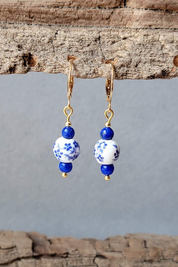 Harbor Porcelain – Blue Blossom Earrings (Classic & Petite)