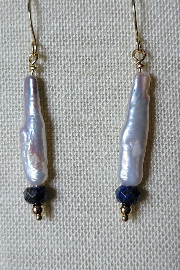 Selkie Wands — Biwa Pearl, Lapis & Gold-Filled Earrings - NEW