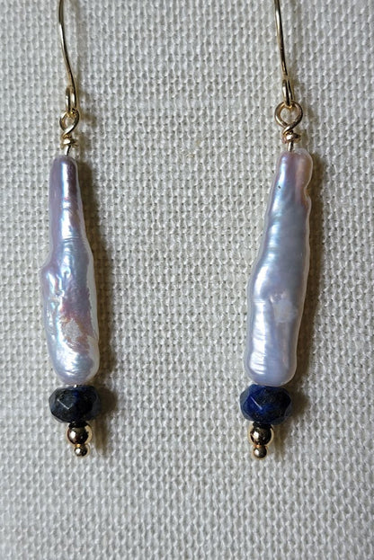 Selkie Wands — Biwa Pearl, Lapis & Gold-Filled Earrings - NEW