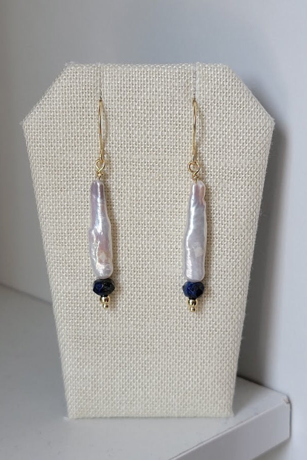 Selkie Wands — Biwa Pearl, Lapis & Gold-Filled Earrings - NEW