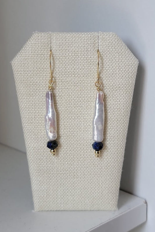 Selkie Wands — Biwa Pearl, Lapis & Gold-Filled Earrings - NEW