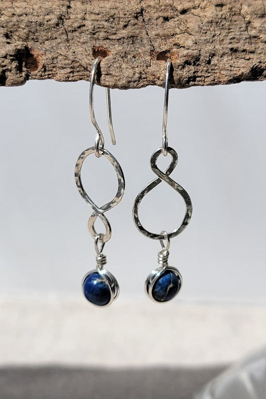 Moondrift Globes – Imperial Jasper & Sterling Silver Infinity Earrings (Asymmetrical) - NEW