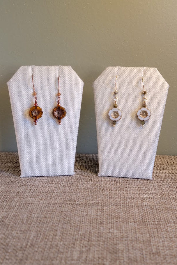 Czech Glass Hibiscus Coin Earrings - NEW!