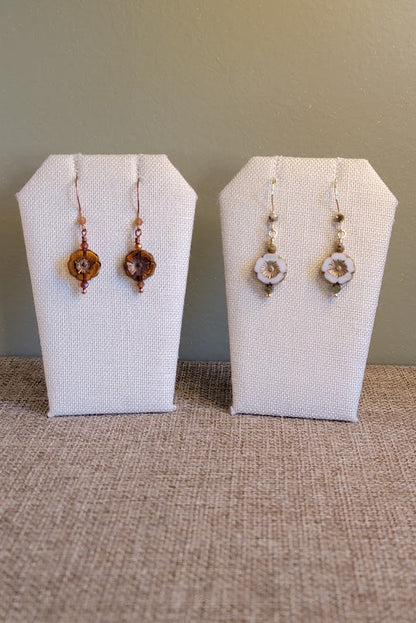 Czech Glass Hibiscus Coin Earrings - NEW!