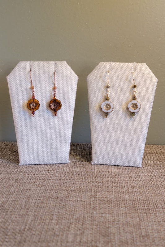 Czech Glass Hibiscus Coin Earrings - NEW!