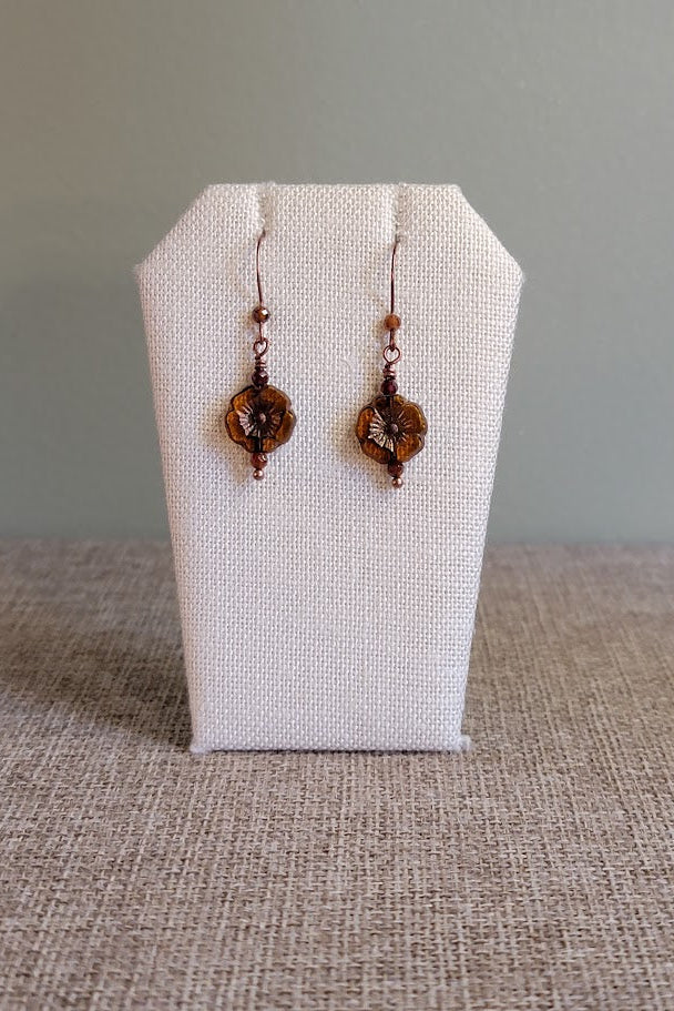 Czech Glass Hibiscus Coin Earrings - NEW!