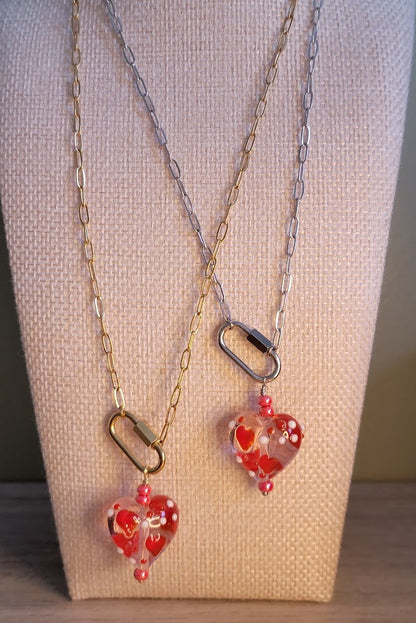 Glass Heart Pendant Necklace | Limited Edition Handcrafted - NEW! 1 Left