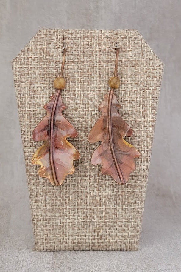 Hand-Forged Copper Oak Leaf & Ruby Kyanite Earrings
