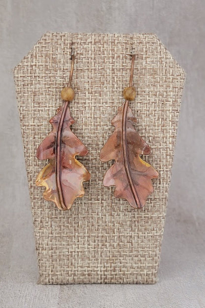 Hand-Forged Copper Oak Leaf & Ruby Kyanite Earrings