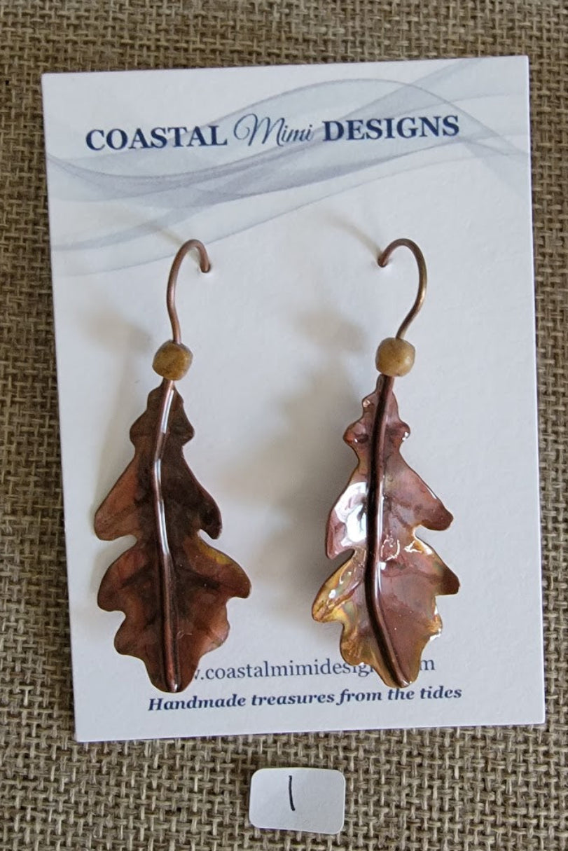 Hand-Forged Copper Oak Leaf & Ruby Kyanite Earrings