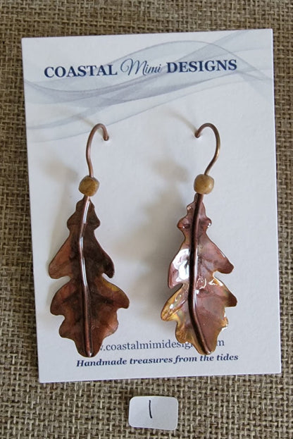 Hand-Forged Copper Oak Leaf & Ruby Kyanite Earrings