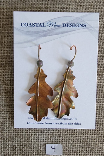 Hand-Forged Copper Oak Leaf & Ruby Kyanite Earrings