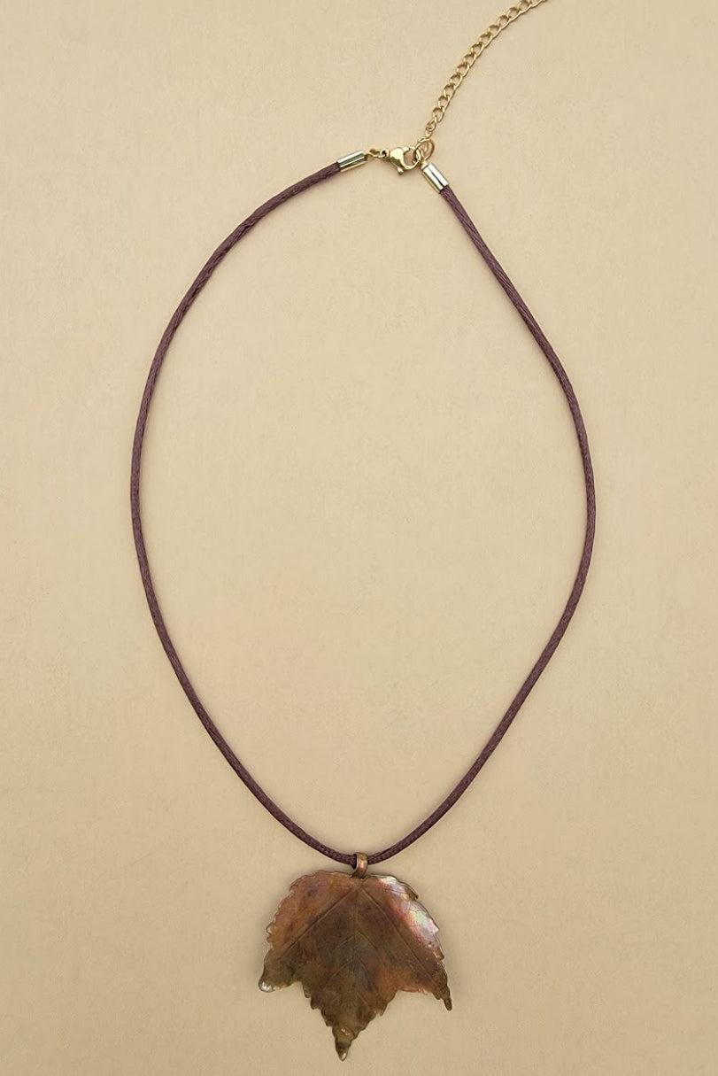 Hand-Forged Flame-Painted Copper Red Maple Leaf Necklace - Only 2 Available