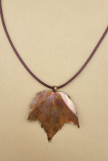 Hand-Forged Flame-Painted Copper Red Maple Leaf Necklace - Only 2 Available