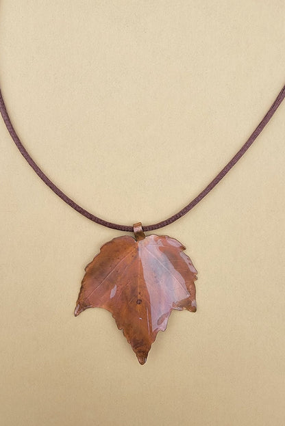 Hand-Forged Flame-Painted Copper Red Maple Leaf Necklace - Only 2 Available