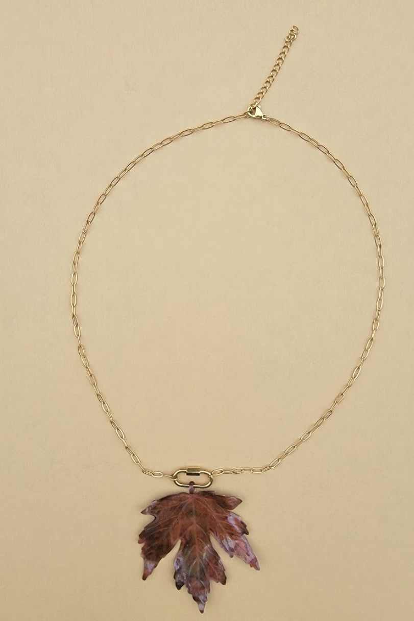 Hand-Forged Flame-Painted Copper Sugar Maple Leaf Necklace - Only 1