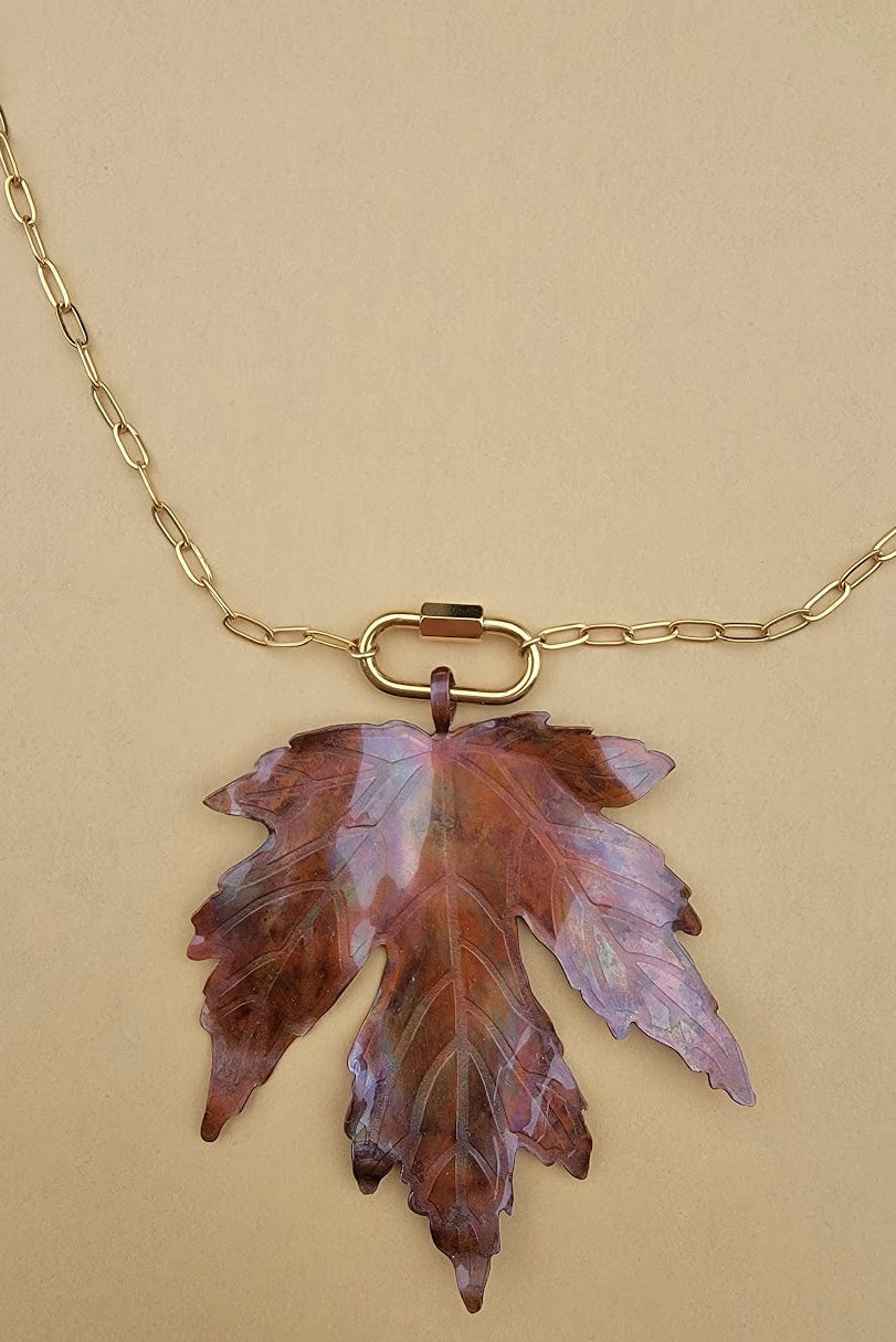 Hand-Forged Flame-Painted Copper Sugar Maple Leaf Necklace - Only 1