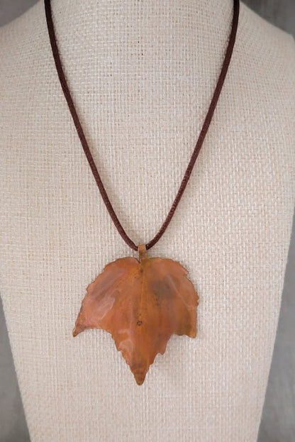 Hand-Forged Flame-Painted Copper Red Maple Leaf Necklace - Only 2 Available