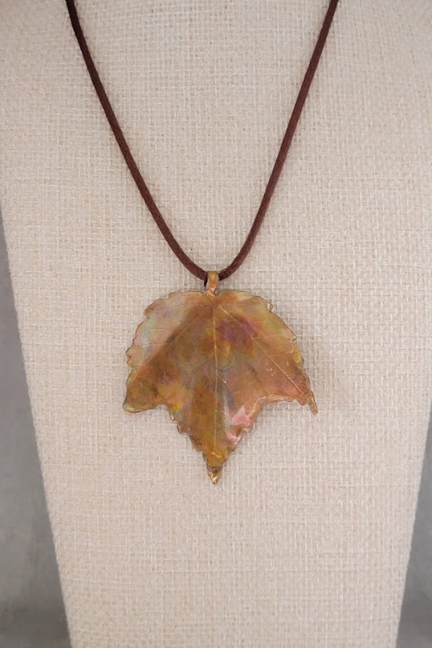Hand-Forged Flame-Painted Copper Red Maple Leaf Necklace - Only 2 Available